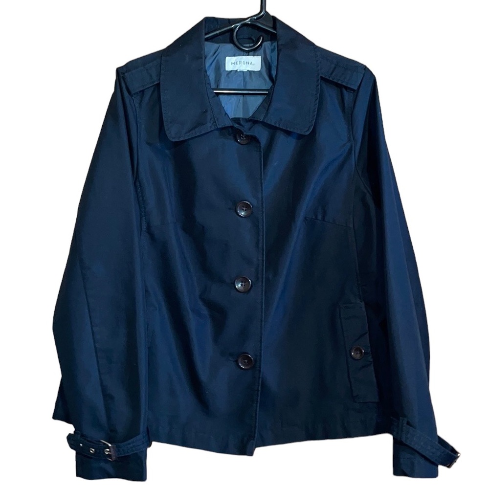 •MERONA•BLACK LIGHTWEIGHT WINDBREAKER CHUNKY BUTTON JACKET. 100% LINED SIZE MED